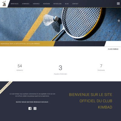 Développement de sites web : Club Kimbad de badminton, capture d’écran ordinateur