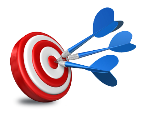 Cible avec plusieurs fléchettes plantées au centre, symbolisant précision et réussite.
